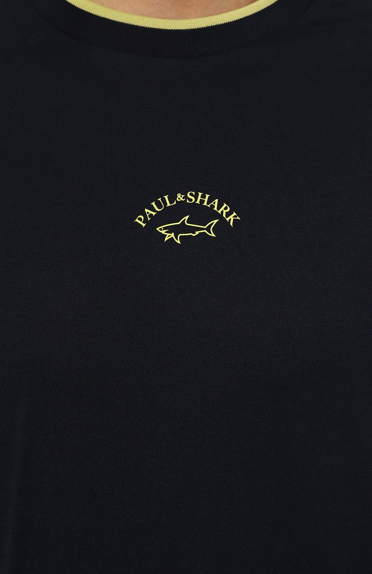 Мужская хлопковая футболка PAUL&SHARK темно-синего цвета, арт. 24411055 | Фото 5 (Принт: Без принта; Рукава: Короткие; Длина (для топов): Стандартные; Материал сплава: Проставлено; Материал внешний: Хлопок; Драгоценные камни: Проставлено; Стили: Кэжуэл)