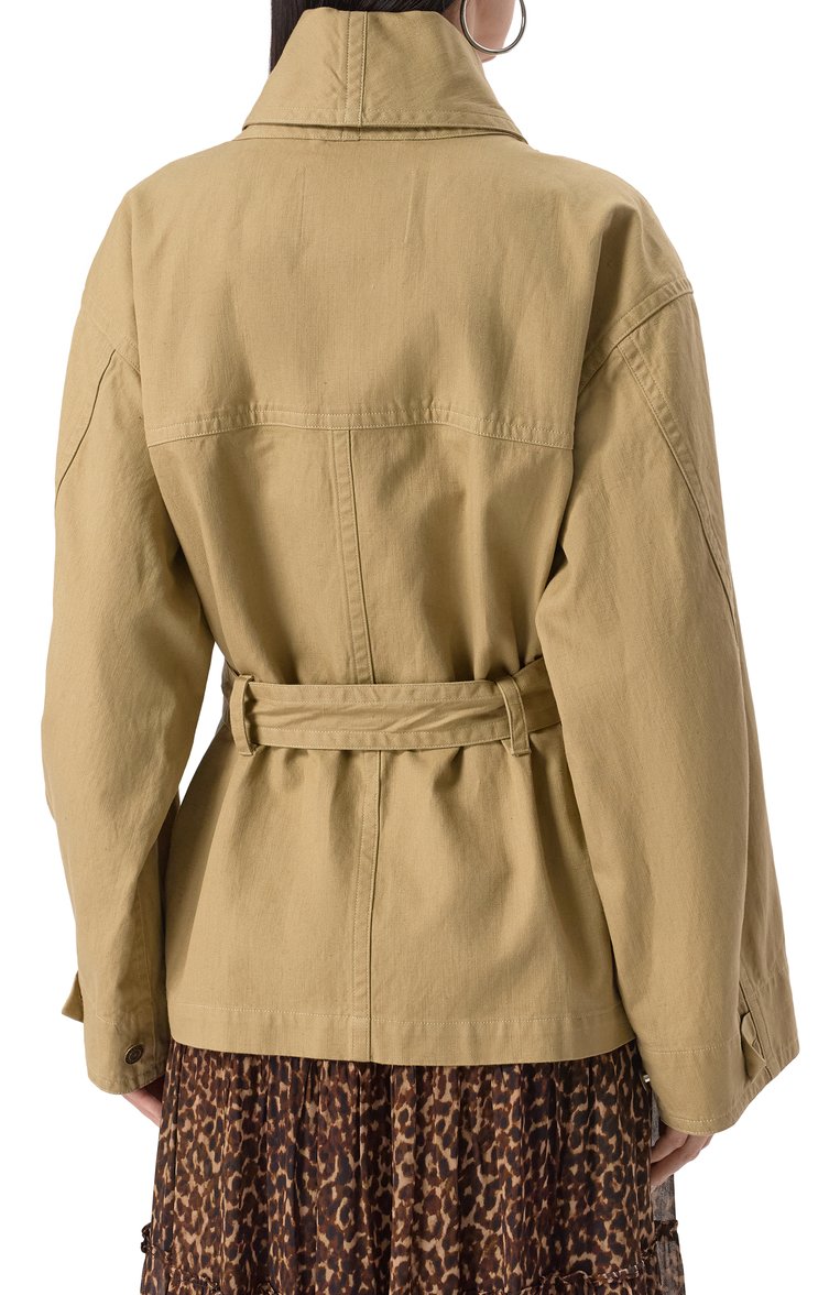 Женская куртка изо льна и хлопка ISABEL MARANT ETOILE бежевого цвета, арт. 25PVE0300FA/C1G06E | Фото 4 (Материал внешний: Лен; Длина (верхняя одежда): Короткие; Рукава: Длинные; Кросс-КТ: Куртка, Легкие; Стили: Кэжуэл; Автоматизация состава: Проставлено; Автоматизация ТО: Проставлено)