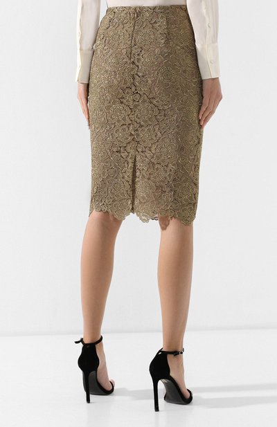 Кружевная юбка VALENTINO золотого цвета по цене 241000 руб., арт. RB3RA4I04GD, фото 4 Кружевная юбка VALENTINO, арт. RB3RA4I04GD, фото 4