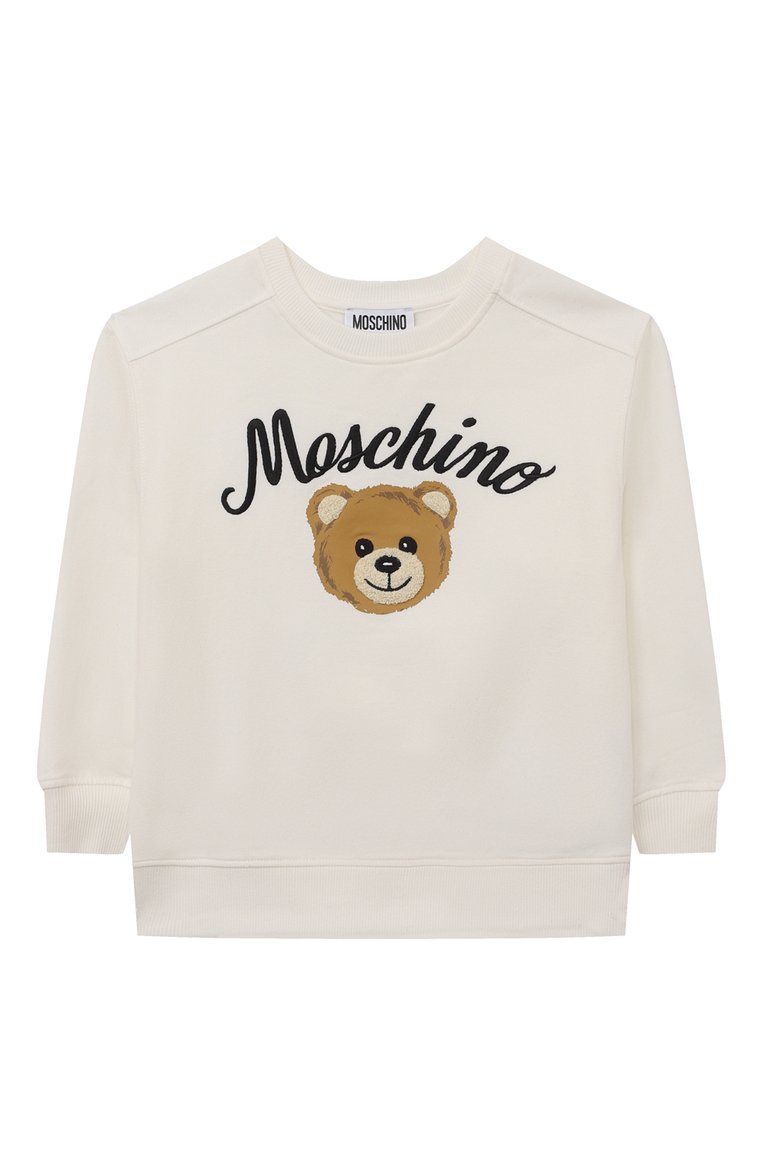 Детский хлопковый свитшот MOSCHINO белого цвета, арт. HMF07H/LDA55/4A-8A | Фото 1 (Материал внешний: Хлопок; Рукава: Длинные; Материал сплава: Проставлено; Драгоценные камни: Проставлено; Девочки Кросс-КТ: Свитшот-одежда)