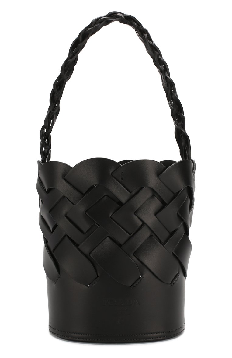 Женская сумка bucket PRADA черного цвета, арт. 1BE049-2DI4-F0002-OOO | Фото 1 (Сумки-технические: Сумки top-handle; Размер: medium; Материал: Натуральная кожа; Материал сплава: Проставлено; Нос: Не проставлено)