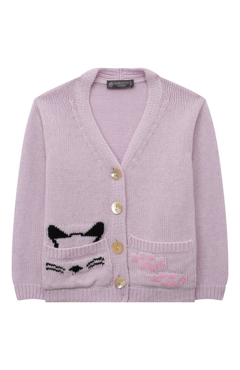 Детский кашемировый кардиган GIORGETTI CASHMERE сиреневого цвета, арт. MB2058/8A-14A | Фото 1 (Рукава: Длинные; Материал внешний: Шерсть, Кашемир)