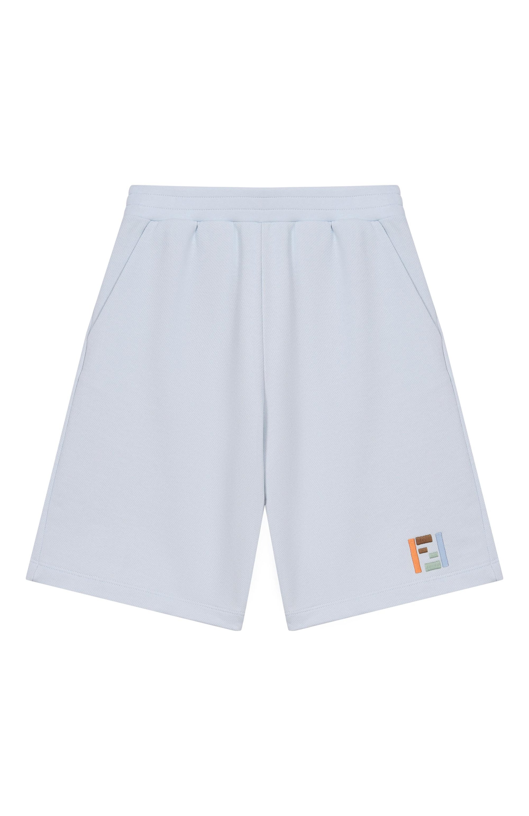 Хлопковые шорты FENDI голубого цвета по цене 25550 руб., арт. JMF592/5V0/3A-6A, фото 1 Хлопковые шорты FENDI, арт. JMF592/5V0/3A-6A, фото 1