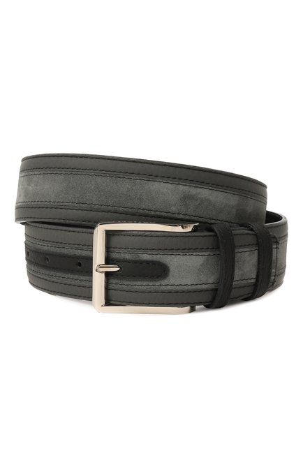 Мужской замшевый ремень ARTIOLI темно-серого цвета, арт. GUIM3372/40/RUBBERIZED S0FT KID/SUEDE | Фото 1 (Материал сплава: Проставлено; Нос: Не проставлено; Материал: Натуральная кожа)