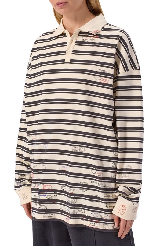 Хлопковое поло VETEMENTS ME76P0231WB/26430 JERSEY Чёрно-белый  ME76P0231WB/26430 JERSEY Фото 3