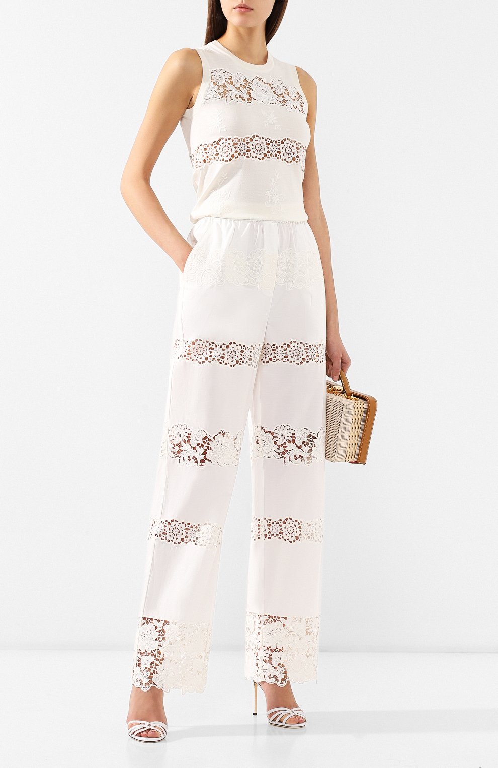 Брюки из смеси хлопка и шелка DOLCE & GABBANA белого цвета по цене 195500 руб., арт. FTBBDZ/FGMFC, фото 2 Брюки из смеси хлопка и шелка DOLCE & GABBANA, арт. FTBBDZ/FGMFC, фото 2