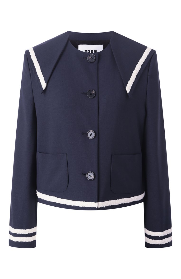 Женский шерстяной жакет MSGM синего цвета, арт. 3841MDG02/257127 | Фото 1 (Длина (для топов): Стандартные; Драгоценные камни: Проставлено; Рукава: Длинные; Материал внешний: Шерсть; Материал сплава: Проставлено; Женское Кросс-КТ: Жакет-одежда; 1-2-бортные: Однобортные; Кросс-КТ: костюм; Стили: Ретро)
