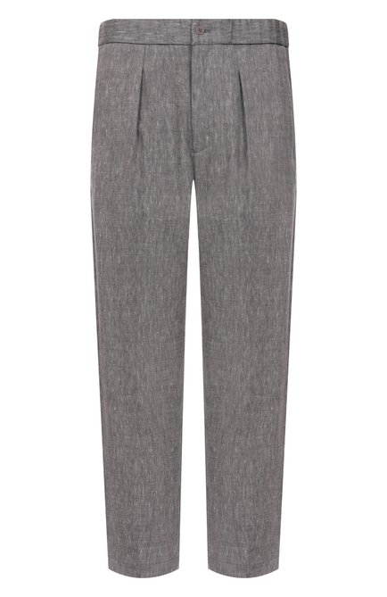 Мужские брюки изо льна и шерсти GIORGIO ARMANI серого цвета, арт. GM000576/TE14457 | Фото 1 (Драгоценные камни: Проставлено; Материал внешний: Лен, Шерсть; Материал сплава: Проставлено; Длина (брюки, джинсы): Стандартные)