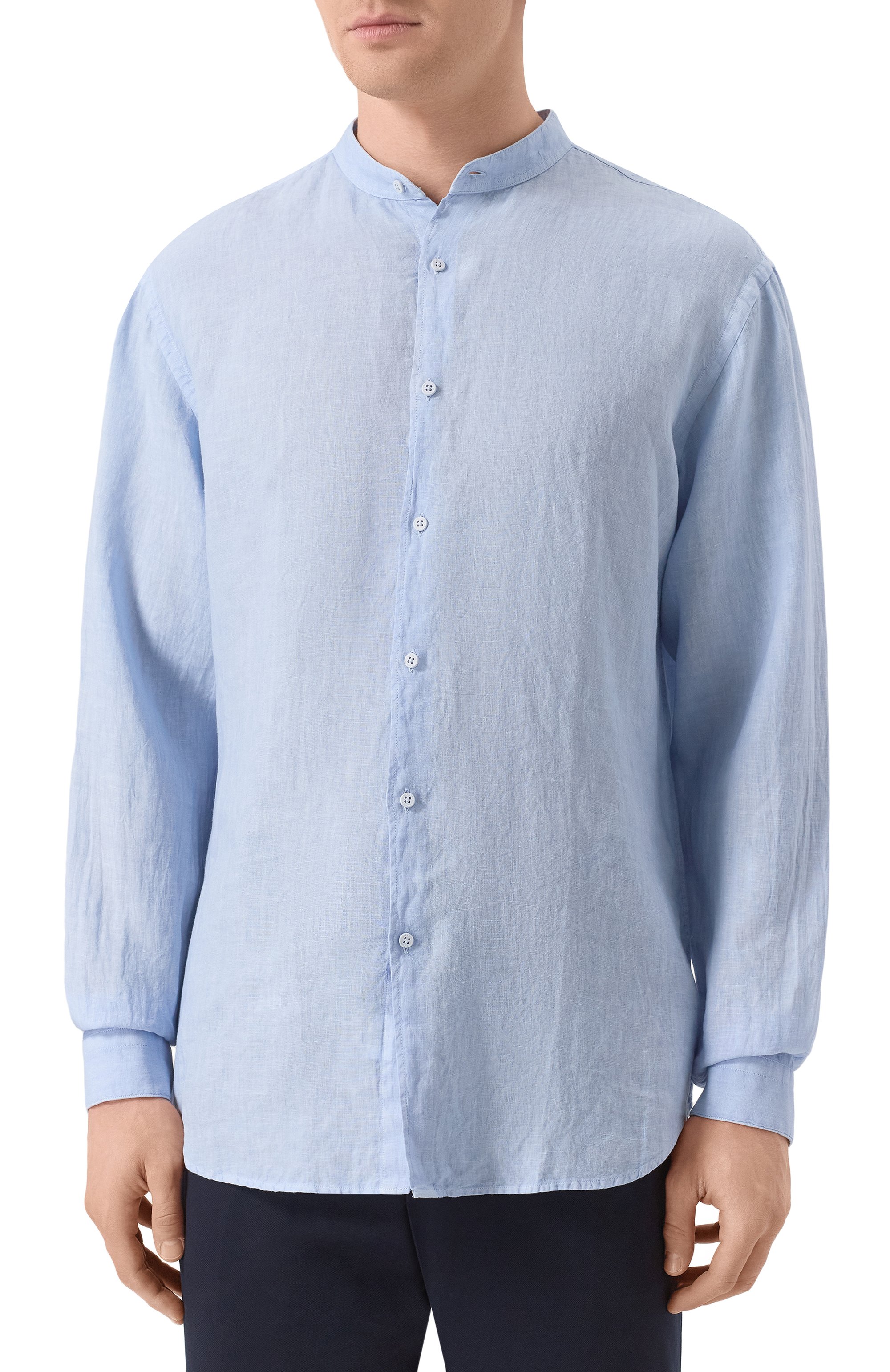 Льняная рубашка INLINUM голубого цвета по цене 24950 руб., арт. D0MENIC0_5, фото 3 Льняная рубашка INLINUM, арт. D0MENIC0_5, фото 3