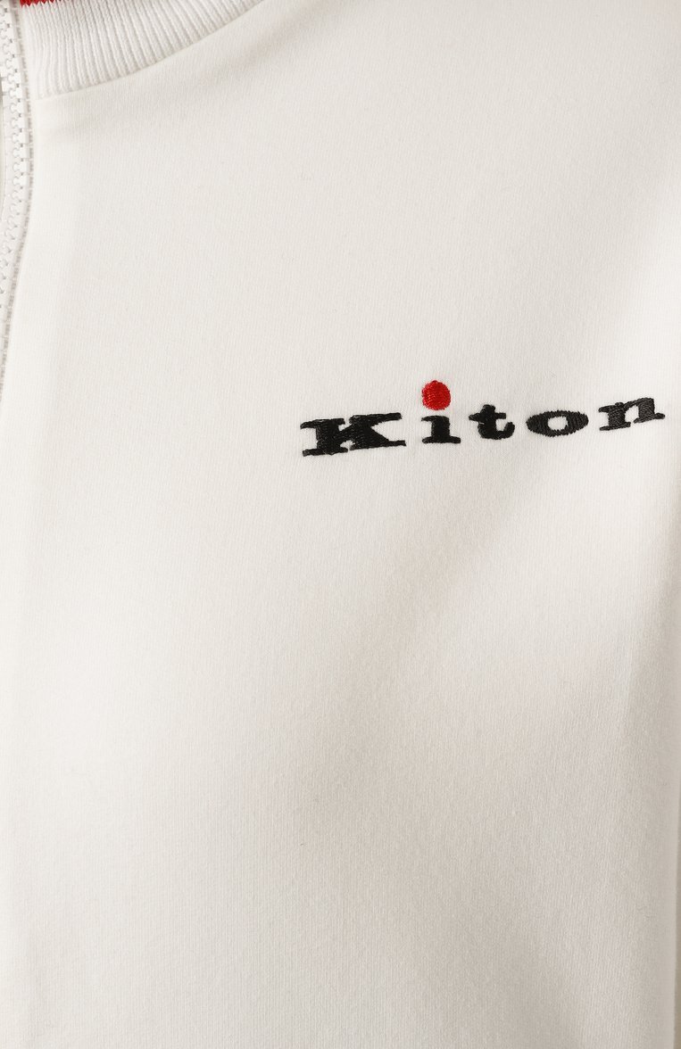 Женский хлопковая толстовка KITON молочного цвета, арт. D59448H0805201 | Фото 6 (Драгоценные камни: Проставлено; Рукава: Длинные; Материал сплава: Проставлено; Длина (для топов): Стандартные; Стили: Спорт-шик; Женское Кросс-КТ: Кардиган-одежда; Материал внешний: Хлопок)