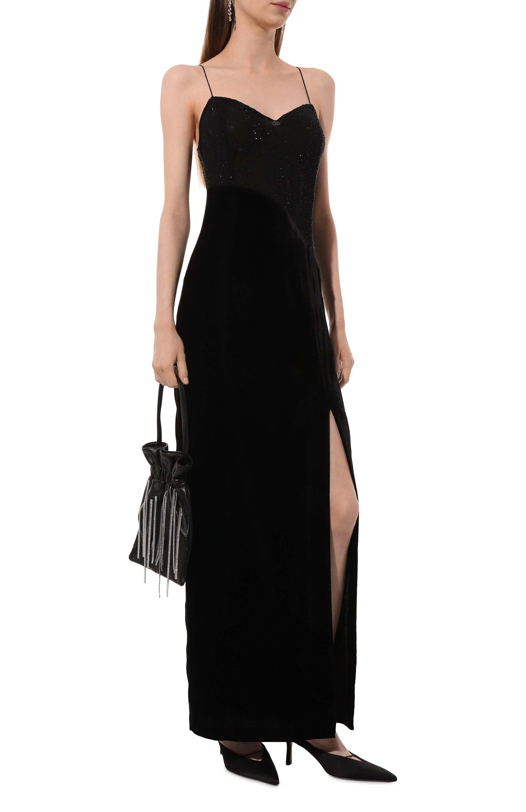 Бархатное платье с отделкой стразами ALINE черного цвета по цене 55000 руб., арт. AL152503, фото 2 Бархатное платье с отделкой стразами ALINE, арт. AL152503, фото 2