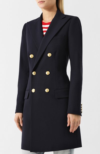 Удлиненное двубортное пальто из шерсти POLO RALPH LAUREN темно-синего цвета по цене 92250 руб., арт. 211641732, фото 3 Удлиненное двубортное пальто из шерсти POLO RALPH LAUREN, арт. 211641732, фото 3