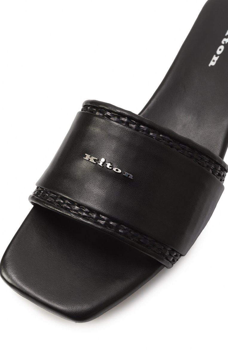 Женские кожаные шлепанцы KITON черного цвета, арт. D59814N0117902 | Фото 7 (Материал внутренний: Натуральная кожа; Каблук высота: Низкий; Подошва: Плоская; Материал внешний: Натуральная кожа)