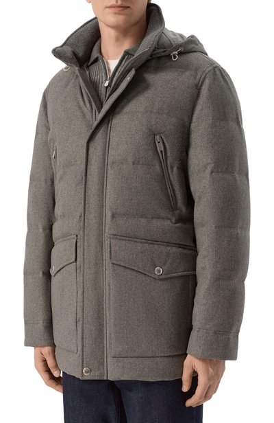 Шерстяной пуховик BRUNELLO CUCINELLI хаки цвета по цене 765500 руб., арт. MM4701823, фото 3 Шерстяной пуховик BRUNELLO CUCINELLI, арт. MM4701823, фото 3