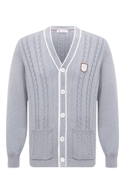 Хлопковый кардиган BRUNELLO CUCINELLI серого цвета по цене 154000 руб., арт. M28707906T, фото 1 Хлопковый кардиган BRUNELLO CUCINELLI, арт. M28707906T, фото 1