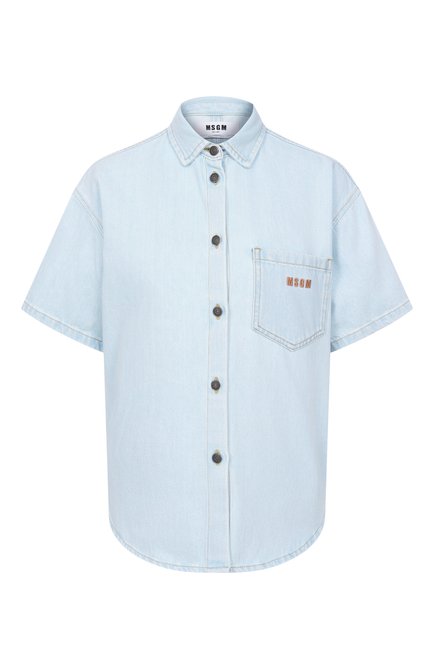 Женская джинсовая рубашка MSGM голубого цвета, арт. 3842MDE230L 257238/257238 | Фото 1 (Автоматизация состава: Проставлено; Рукава: Короткие; Длина (для топов): Стандартные; Автоматизация ТО: Проставлено; Материал внешний: Хлопок)