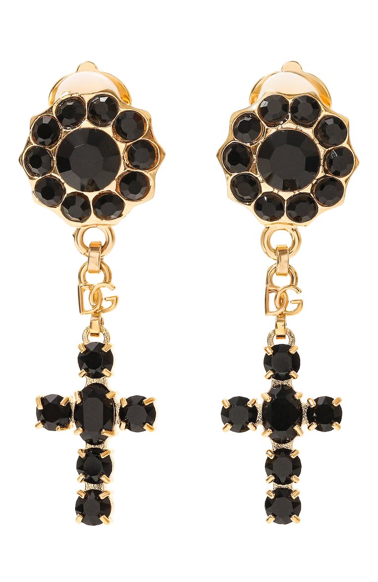 Женская клипсы DOLCE & GABBANA золотого цвета, арт. WEQ6D2 W1111 | Фото 1 (Нос: Не проставлено; Региональные ограничения белый список (Axapta Mercury): Не проставлено; Материал: Металл, Стекло; Женское Кросс-КТ: Клипсы-серьги)