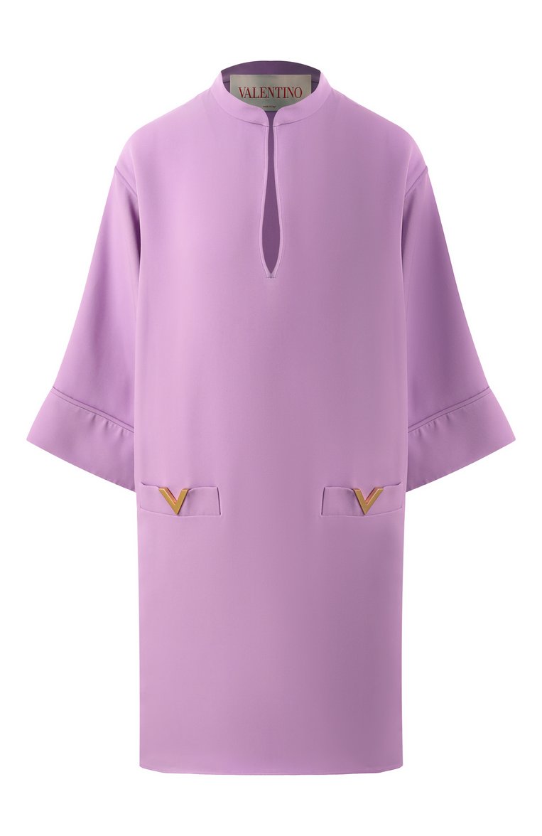 Женское шелковое платье VALENTINO сиреневого цвета, арт. 6B3VAEW11MM | Фото 1 (Материал внешний: Шелк; Длина Ж (юбки, платья, шорты): Мини; Рукава: 3/4; Стили: Кэжуэл; Случай: Повседневный; Женское Кросс-КТ: Платье-одежда)
