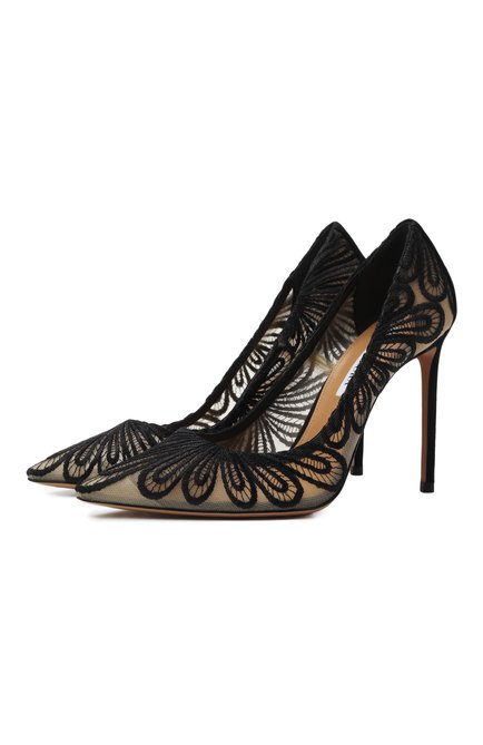 Женские текстильные туфли chantilly 105 AQUAZZURA черного цвета, арт. CHNHIGP0/LFS | Фото 1 (Подошва: Плоская; Драгоценные камни: Проставлено; Материал сплава: Проставлено; Материал внутренний: Натуральная кожа; Каблук высота: Высокий; Материал внешний: Текстиль)