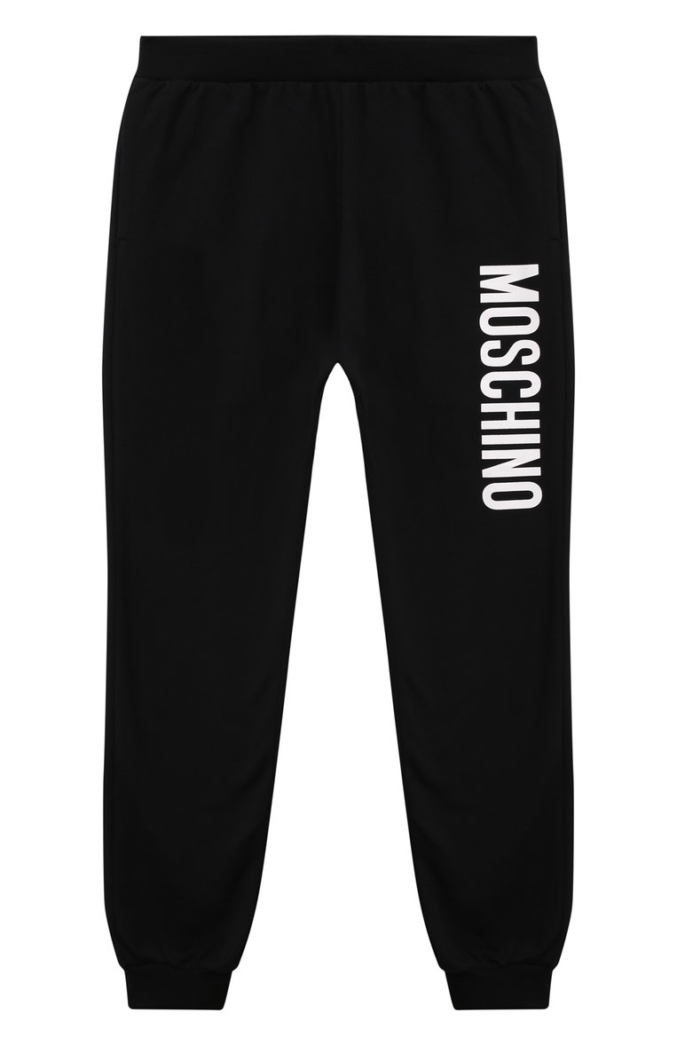 Детские хлопковые джоггеры MOSCHINO черного цвета, арт. H0P057/LDA26/10A-14A | Фото 1 (Материал внешний: Хлопок; Нос: Не проставлено; Девочки Кросс-КТ: Джоггеры-одежда, Брюки-спорт)