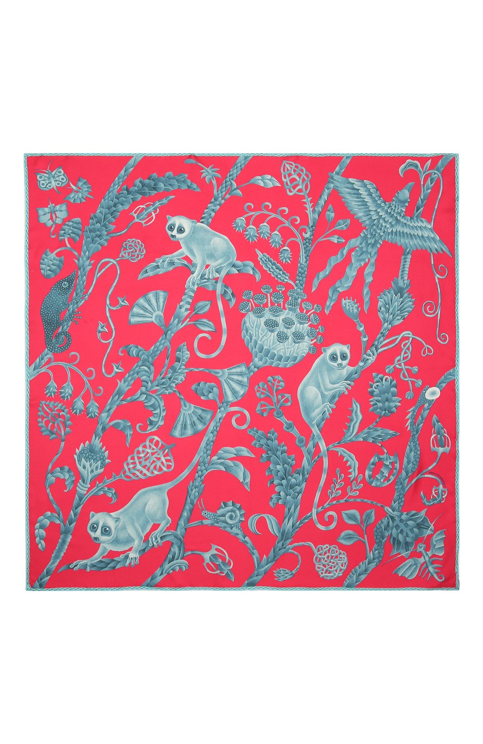 Шелковый платок lemur in red KIRILL OVCHINNIKOV красного цвета по цене 23100 руб., арт. 90\Lr, фото 3 Шелковый платок lemur in red KIRILL OVCHINNIKOV, арт. 90\Lr, фото 3
