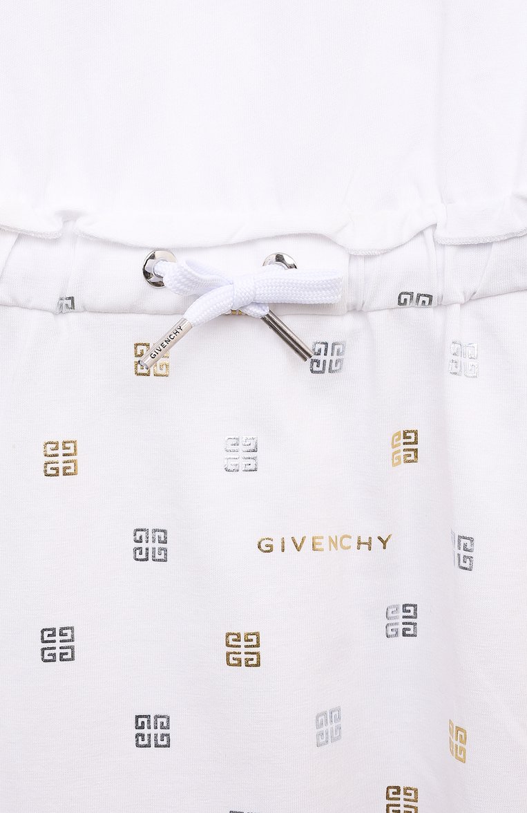 Детское хлопковое платье GIVENCHY белого цвета, арт. H30042/6A-12A | Фото 3 (Рукава: Короткие; Материал внешний: Хлопок; Случай: Повседневный; Девочки Кросс-КТ: Платье-одежда; Автоматизация состава: Проставлено; Автоматизация ТО: Проставлено; Ростовка одежда: 5 лет | 110 см, 10 - 11 лет | 140 - 146см, 7 лет | 122 см, 12 лет | 152 см)