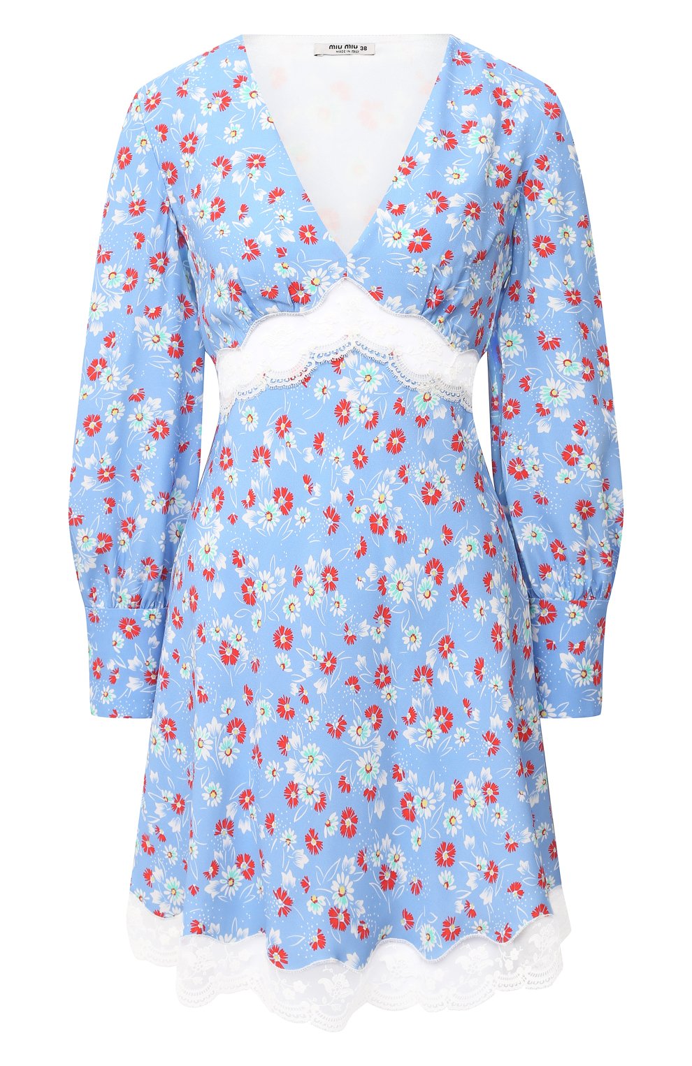 Платье из вискозы MIU MIU голубого цвета по цене 170000 руб., арт. MF3598-1WBE-F0076, фото 1 Платье из вискозы MIU MIU, арт. MF3598-1WBE-F0076, фото 1