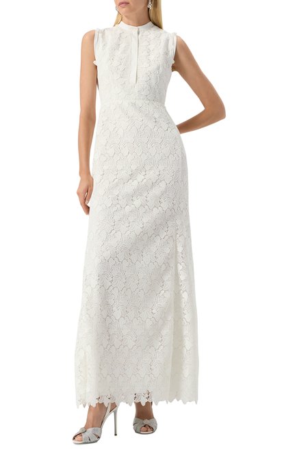 Женское платье GIAMBATTISTA VALLI белого цвета, арт. 25SSPVTE5118-29BR0 | Фото 2 (Материал сплава: Проставлено; Драгоценные камни: Проставлено; Длина Ж (юбки, платья, шорты): Макси; Материал внешний: Синтетический материал)