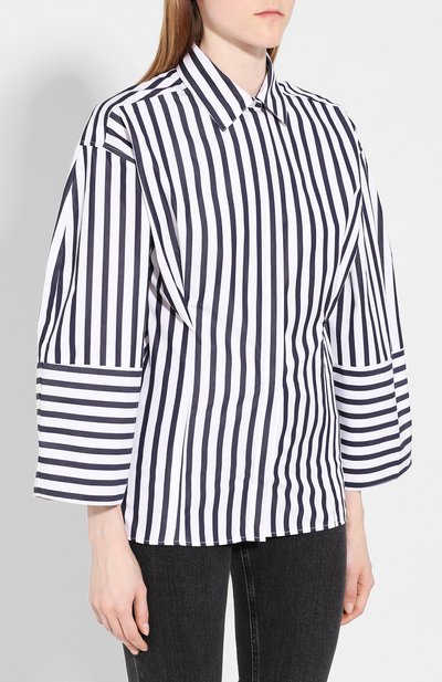 Хлопковая рубашка TOTEME синего цвета по цене 19200 руб., арт. BIBI0NE 193-726-710/NAVY STRIPE, фото 3 Хлопковая рубашка TOTEME, арт. BIBI0NE 193-726-710/NAVY STRIPE, фото 3