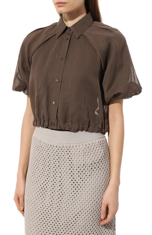 Хлопковая блузка Brunello Cucinelli MH911B1347 Коричневый  MH911B1347 Фото 3