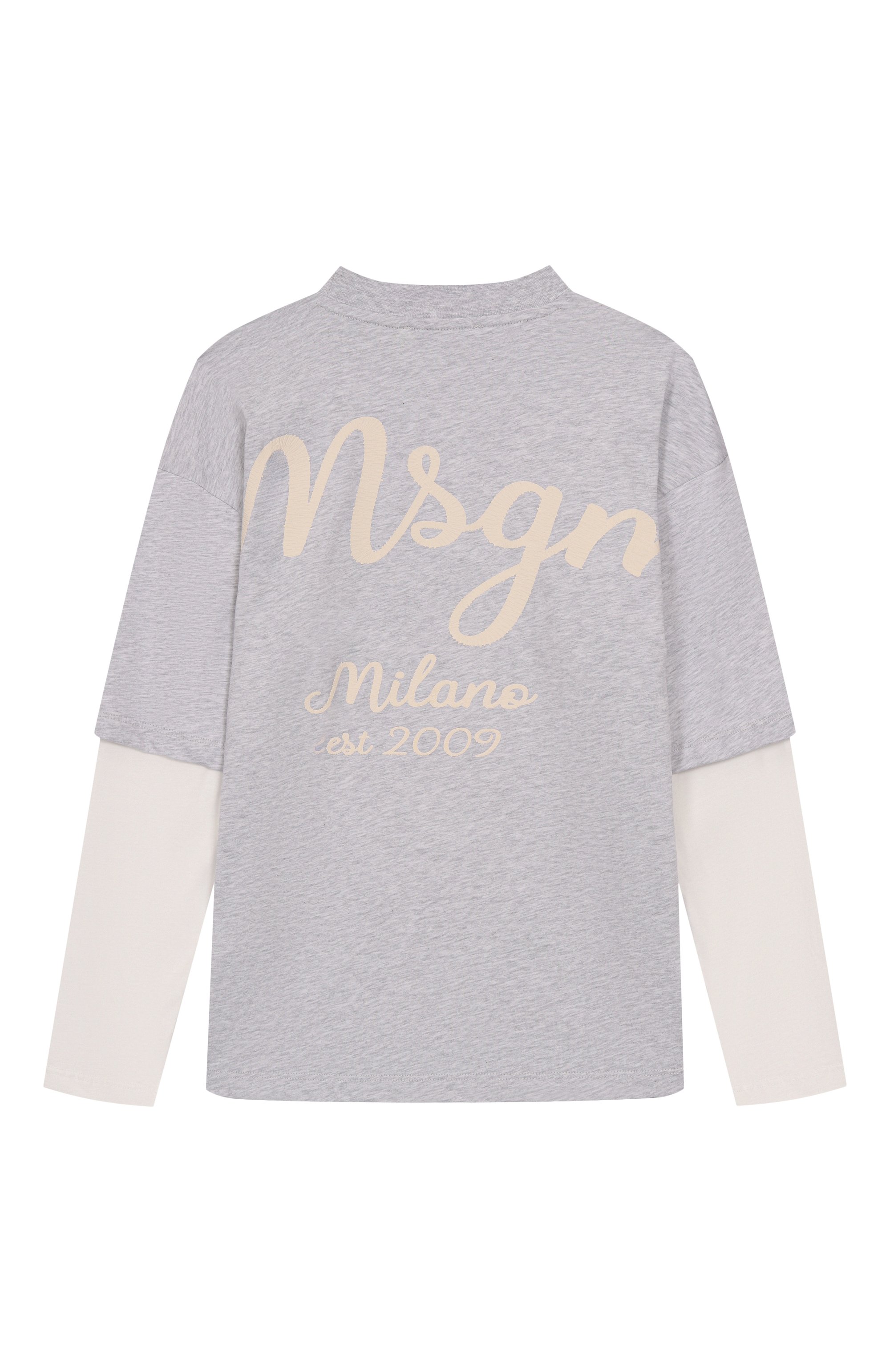 Хлопковый лонгслив MSGM KIDS светло-серого цвета по цене 10950 руб., арт. F5MSJBTH257, фото 2 Хлопковый лонгслив MSGM KIDS, арт. F5MSJBTH257, фото 2