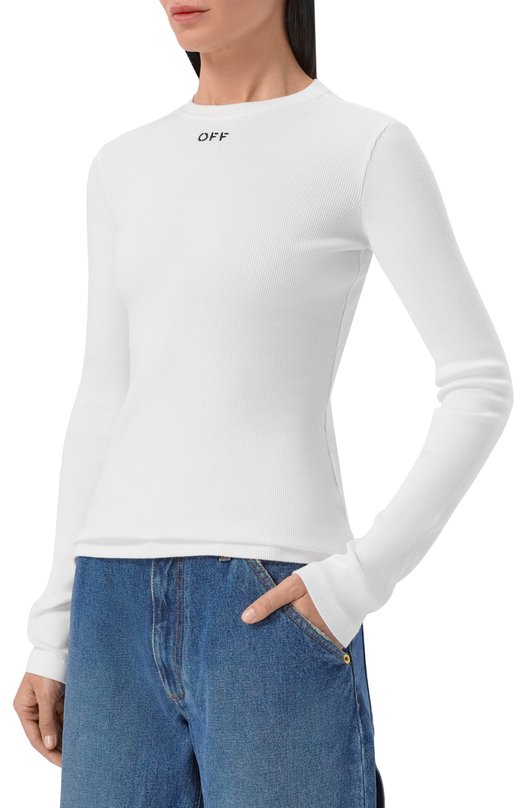 Хлопковый лонгслив Off-White 0WAD136S26JER001 Белый  0WAD136S26JER001 Фото 3