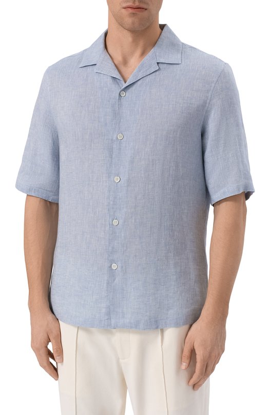Льняная рубашка Brunello Cucinelli MM6840615 Голубой  MM6840615 Фото 3