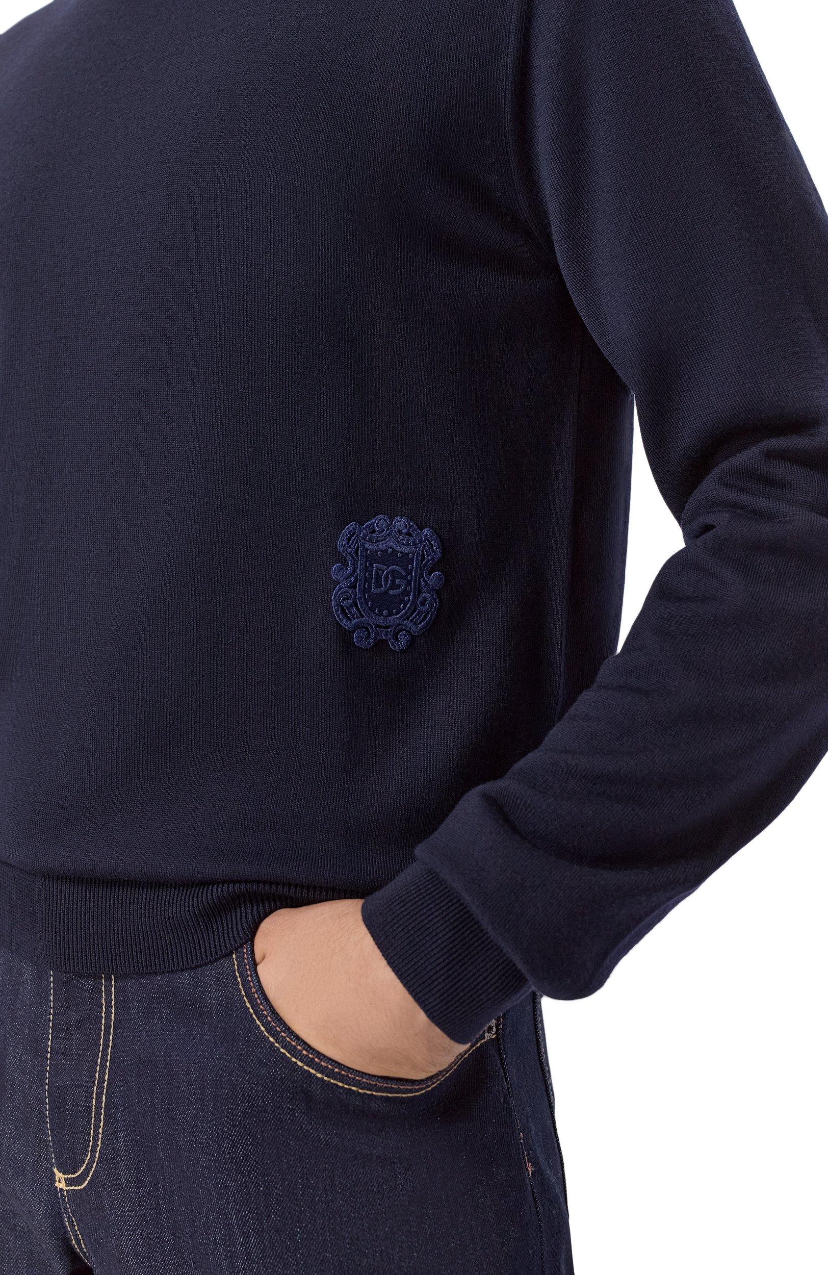 Шерстяной джемпер DOLCE & GABBANA темно-синего цвета по цене 125500 руб., арт. GXX24Z/JGMLS, фото 5 Шерстяной джемпер DOLCE & GABBANA, арт. GXX24Z/JGMLS, фото 5