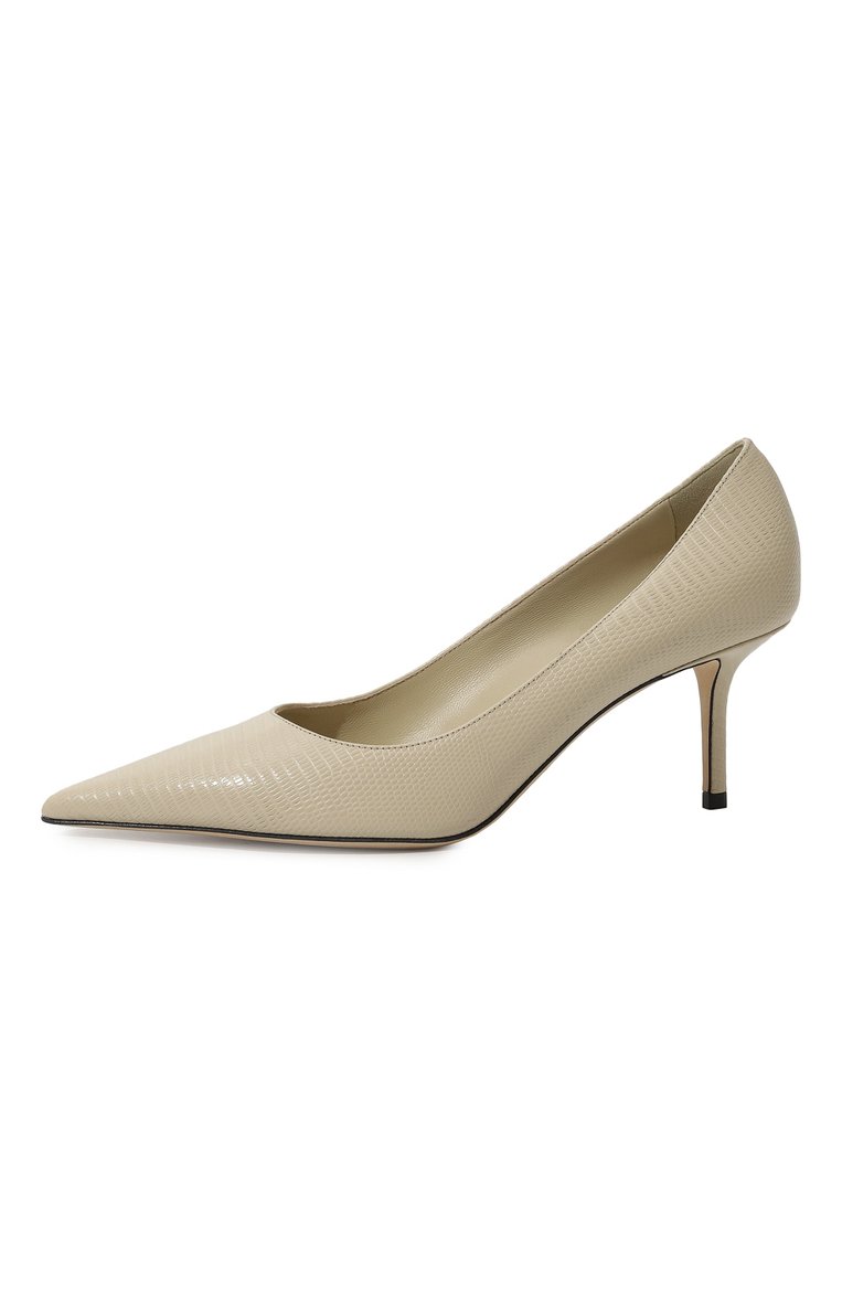 Женские кожаные туфли love 65 JIMMY CHOO кремвого цвета, арт. L0VE 65/CWN | Фото 4 (Материал внутренний: Натуральная кожа; Драгоценные камни: Проставлено; Подошва: Плоская; Материал сплава: Проставлено; Каблук высота: Средний; Материал внешний: Натуральная кожа; Каблук тип: Шпилька)