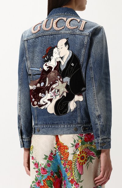 Джинсовая куртка с потертостями и принтом на спине GUCCI, арт. 502750/XR949, фото 4