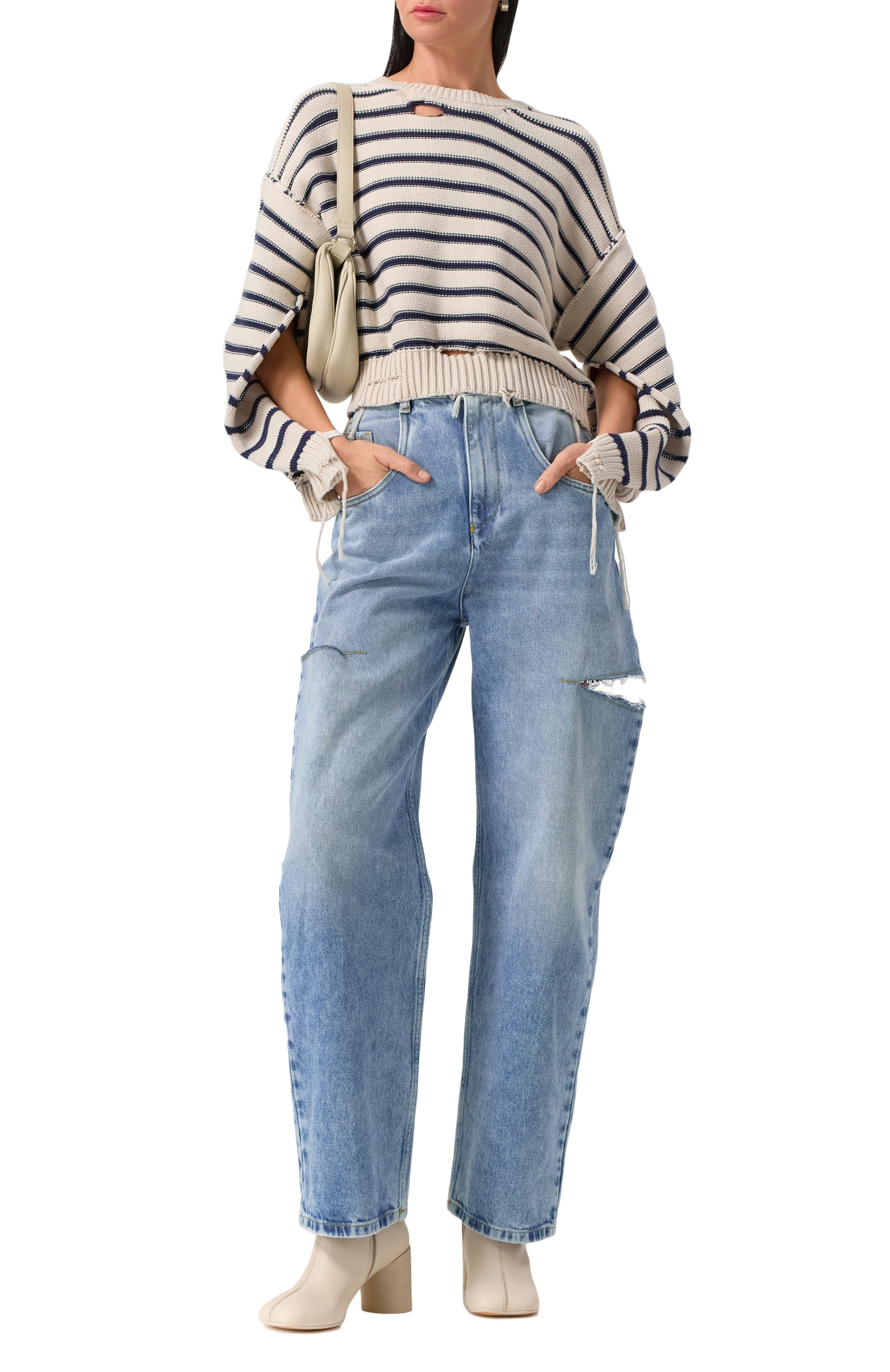 Кожаные ботильоны stitch-out MM6 кремового цвета по цене 61550 руб., арт. S59WU0249/P5000, фото 2 Кожаные ботильоны stitch-out MM6, арт. S59WU0249/P5000, фото 2