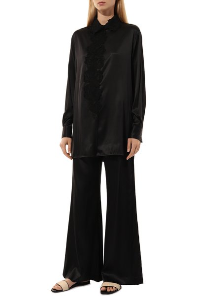 Шелковые брюки ERMANNO SCERVINO черного цвета по цене 69500 руб., арт. D454P720TBW, фото 2 Шелковые брюки ERMANNO SCERVINO, арт. D454P720TBW, фото 2