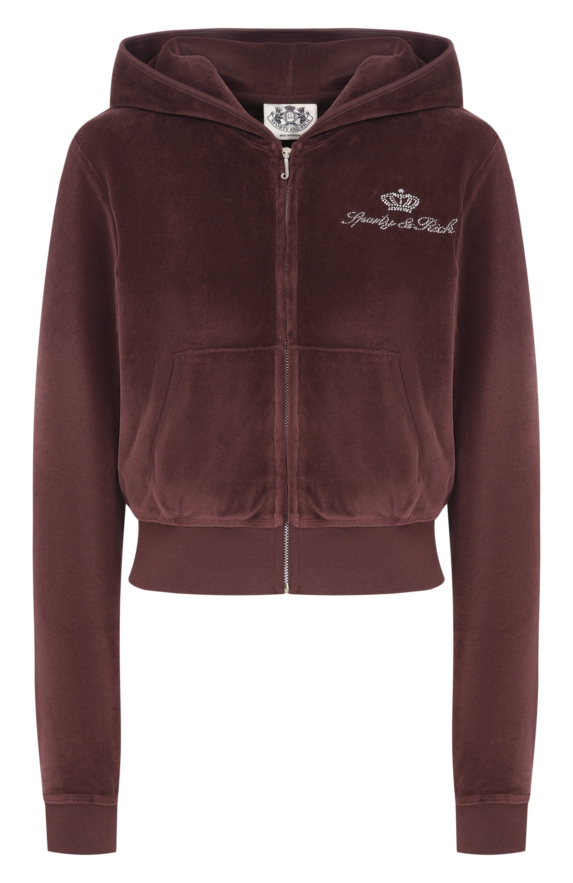Хлопковая толстовка SPORTY AND RICH коричневого цвета по цене 38600 руб., арт. CA046716689BR03/JUICY SCRIPT VEL0UR ZIP H00DIE, фото 1 Хлопковая толстовка SPORTY AND RICH, арт. CA046716689BR03/JUICY SCRIPT VEL0UR ZIP H00DIE, фото 1
