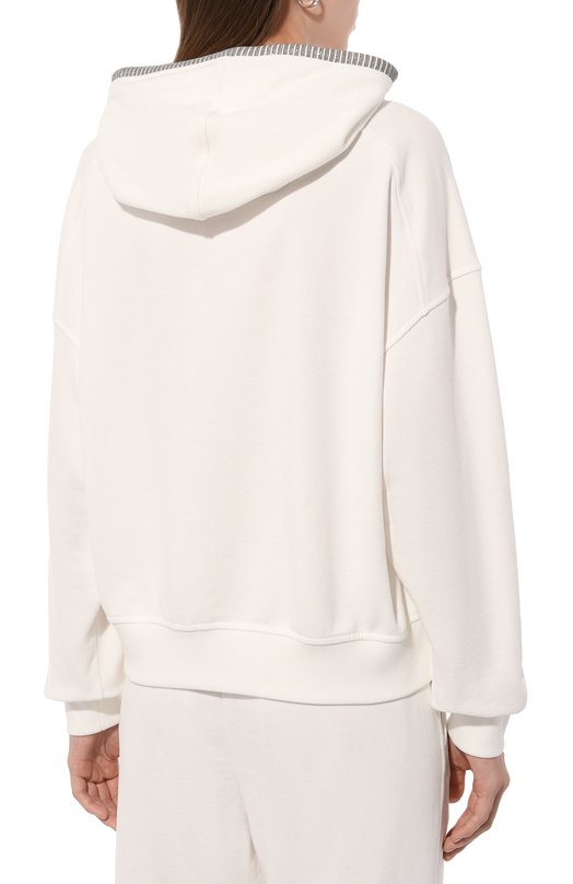 Хлопковое худи Brunello Cucinelli MN05NHR209 Белый  MN05NHR209 Фото 4