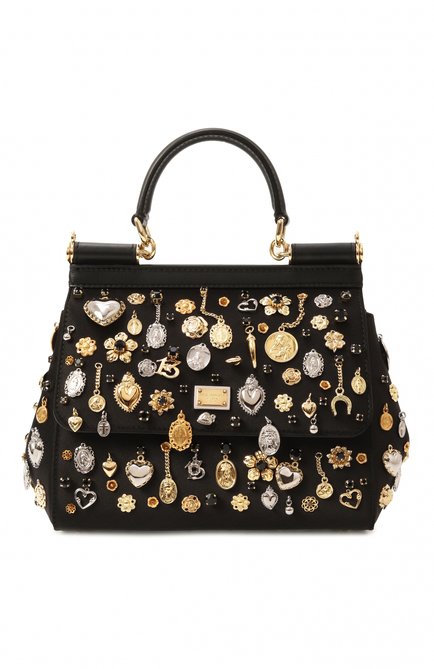 Женская сумка sicily medium DOLCE & GABBANA черного цвета, арт. BB6003/AV887 | Фото 1 (Материал сплава: Проставлено; Размер: medium; Материал: Текстиль; Ремень/цепочка: На ремешке; Драгоценные камни: Проставлено)