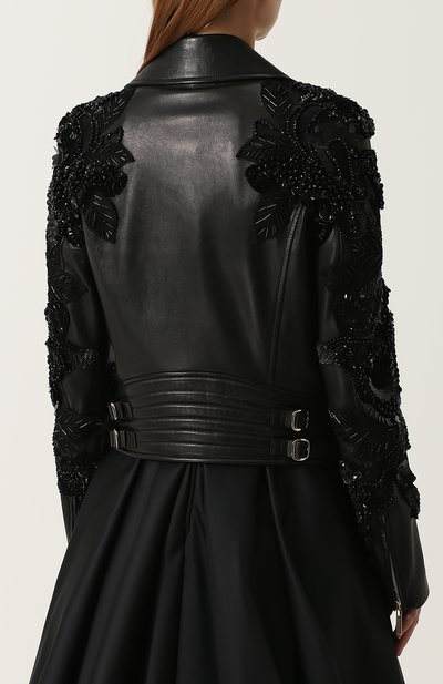 Кожаная куртка с косой молнией и декоративной отделкой ELIE SAAB, арт. 9035, фото 4