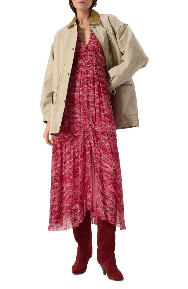 Женское платье из вискозы ISABEL MARANT ETOILE красного цвета, арт. 25PR00668FA/C1J07E | Фото 2 (Материал внешний: Вискоза; Рукава: Длинные; Длина Ж (юбки, платья, шорты): Миди; Случай: Повседневный; Женское Кросс-КТ: Платье-одежда; Стили: Романтичный)