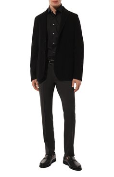 Мужская хлопковая сорочка ZEGNA черного цвета, арт. 704104A7/9MS0BA | Фото 2 (Длина (для топов): Стандартные; Материал внешний: Хлопок; Драгоценные камни: Проставлено; Материал сплава: Проставлено; Рукава: Длинные; Манжеты: На пуговицах; Рубашки М: Regular Fit; Случай: Повседневный, Формальный; Принт: Однотонные; Воротник: Кент; Стили: Кэжуэл)