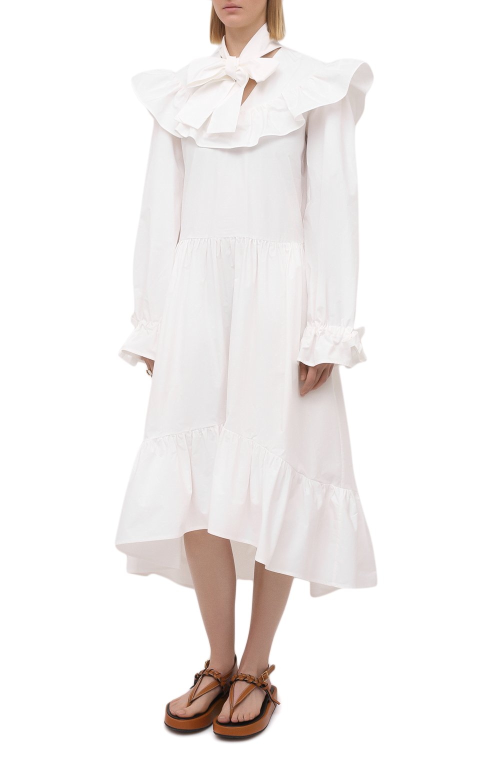 Хлопковое платье MSGM белого цвета по цене 56850 руб., арт. 3041MDA23 217104, фото 3 Хлопковое платье MSGM, арт. 3041MDA23 217104, фото 3