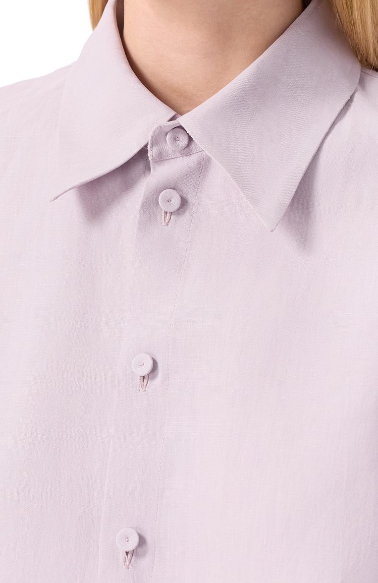 Женская льняная рубашка JIL SANDER  цвета, арт. J02DL0205/J60001 | Фото 5 (Рукава: Длинные; Материал внешний: Лен; Длина (для топов): Стандартные; Женское Кросс-КТ: Рубашка-одежда; Принт: Без принта; Стили: Кэжуэл; Автоматизация ТО: Проставлено; Автоматизация состава: Проставлено)