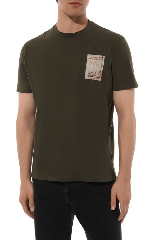 Хлопковая футболка Paul&Shark 14311654 Хаки  14311654 Фото 3