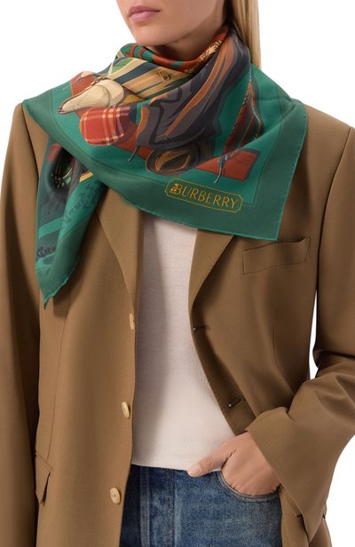 Шелковый платок BURBERRY зеленого цвета по цене 69300 руб., арт. 8132610, фото 2 Шелковый платок BURBERRY, арт. 8132610, фото 2