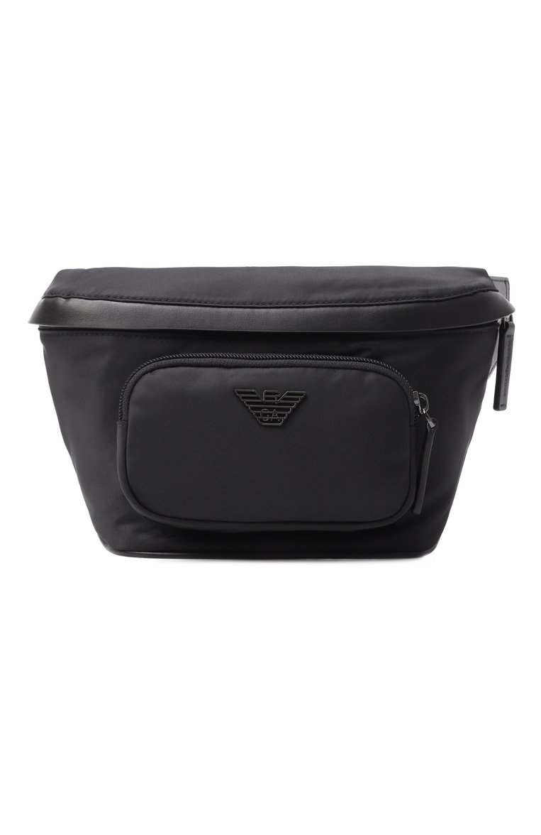 Мужская поясная сумка EMPORIO ARMANI черного цвета, арт. EM001805/AF13454 | Фото 1 (Ремень/цепочка: На ремешке; Автоматизация ТО: Проставлено; Материал: Текстиль; Автоматизация состава: Проставлено; Размер: small; Случай: Повседневный)