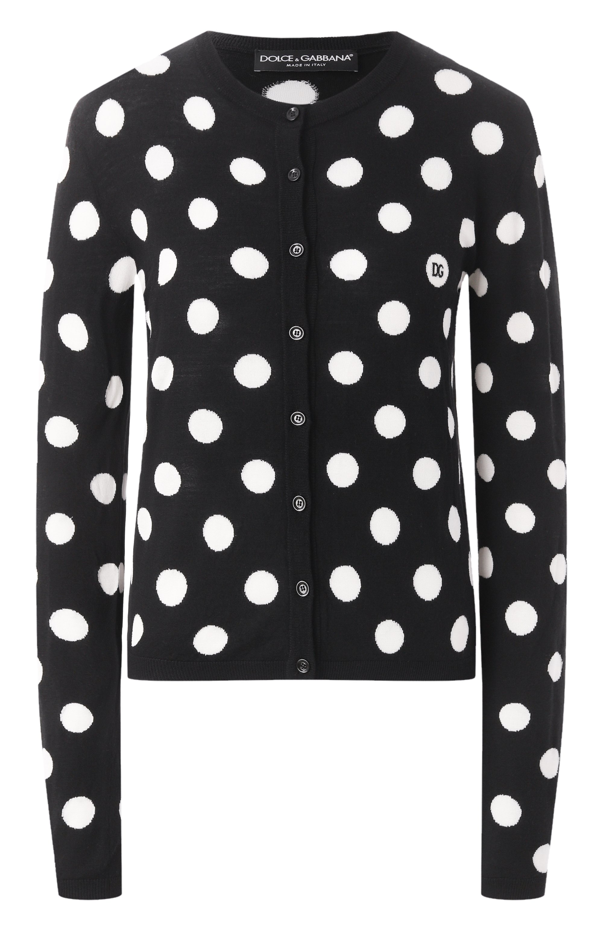 Кардиган из шерсти и шелка DOLCE & GABBANA черно-белого цвета по цене 175500 руб., арт. FXV28T/JCVYK, фото 1 Кардиган из шерсти и шелка DOLCE & GABBANA, арт. FXV28T/JCVYK, фото 1